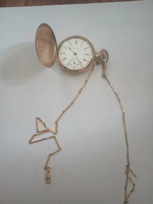 Старинные обслуживаемые карманные часы Waltham Hunter в корпусе с золотым покрытием серийный номер - Изображение 1 из 4