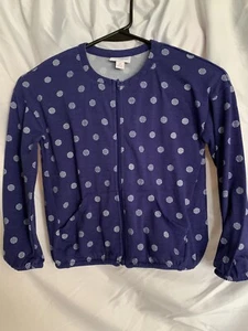 Girls Lularoe Monroe Zip Up Blue With White Polka Dots Size 8 - Picture 1 of 4