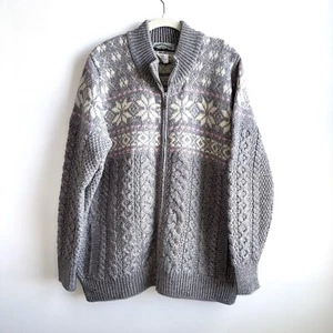 Arancrafts 100% Merino Wool Cardigan Pink Gray Women’s XL Ireland Full Zip - Picture 1 of 7