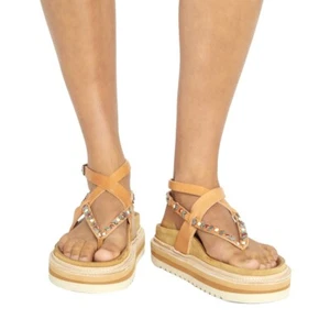 NEW ISABEL MARANT Elham Tan Leather Platform Studded Strappy Sandals 36/US 5-5.5 - Picture 1 of 14