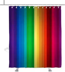 Rainbow Shower Curtain Colorful Stripe Bath Curtains Decor Sets Grommet with Hoo - Picture 1 of 8