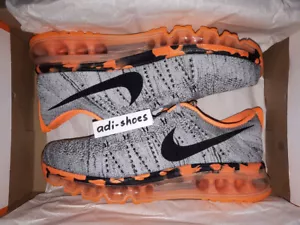 2015 NIKE FLYKNIT MAX PREMIUM WOLF GREY/ORANGE US 6 7,5 air 747361-008 ld-zero - Picture 1 of 3