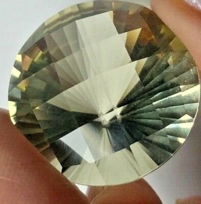 Large Fancy Fac Cut Round Lemon Citrine Quartz 65.76 Carats Measures 28X19.6 mm  - Image 1 of 4