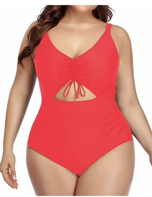 Daci Women Plus Size Cutout One Piece Swimsuits V Neck High Waisted Orange XL - Изображение 1 из 4