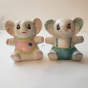 Baby Elephants Salt And Pepper Shakers 3.25" Blue Pink Big Ears Pre-owned READ - Picture 1 of 9