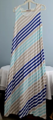 CHICO'S Dress Size 2 Pullover Striped Blue White Sleeveless Maxi - Image 1 of 4