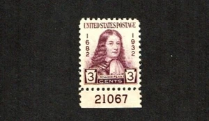 1932 U.S. CLASSIC 3c Penn PENNSYLVANIA Plt#Single Sc#724 M/NH/OG Fresh! - Picture 1 of 1