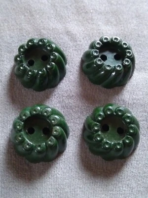 4 Vintage Dark Green Ornate Plastic Buttons. - Image 1 of 4
