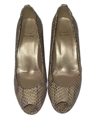 Stuart Weitzman Plainfield Snakeskin Print Peep Toe Pumps Size 8 - Image 1 of 4