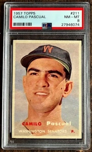 1957 TOPPS #211 CAMILO PASCUAL PSA 8 NRMT-MT * SET BREAK * GLARE FROM PIC NICE! - Picture 1 of 2