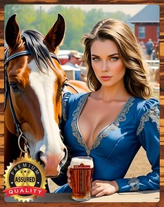 Budweiser - Clydesdales - Beer Girl - Pintura Rara - Letrero de Metal 11 x 14 - Imagen 1 de 4