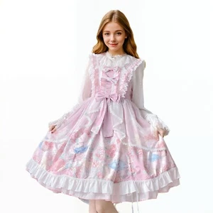 Süßes Lolita Cupcake Katzenmotiv JSK Kleid mit Spitze Rüschen große Schleife Kawaii Cosplay - Bild 1 von 6