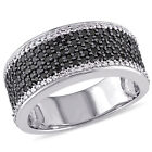 Amour Sterling Silver 1CT TDW Black-and-white Pave Diamond Ring