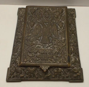 Vintage Solid Brass Note Holder with 3 Toed 2 Headed Eagle Grape Vineyard - Picture 1 of 12