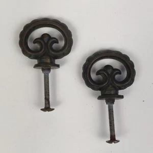 2 Vintage Mid Century Colonial Brass Mock Key Knob Pulls - Picture 1 of 13