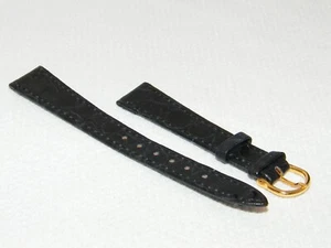 Black Wristwatch Replacement Watch Band . Genuine Leather w/ Gold Tone Buckle - Picture 1 of 6