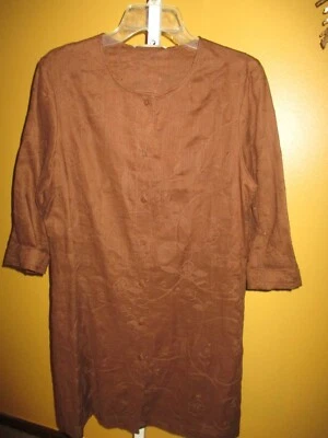 Camisa túnica Jones New York 10/M marrón 100 % lino Sumatra nueva con etiquetas Foto 1 de 4
