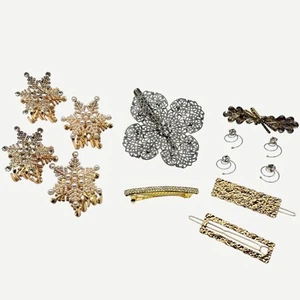 Vtg Retro Hair Barrettes Clip Claw Pin Rhinestone Dragonfly Snowflake Flower Lot - Picture 1 of 17