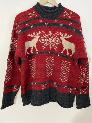 RALPH LAUREN VTG  Wool CHRISTMAS  Reindeer Hand Knit Swseater - Image 1 of 4
