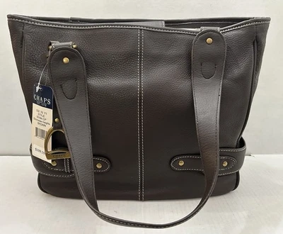 Chaps Dorchester высоты коричневый кожаный сумка с короткими ручками Дамская сумка W/латунь оборудование новый с ярлыками - Изображение 1 из 4