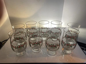 Libbey Christmas Holly Ribbon Flat Glass Tumblers 5 1/4" 14 oz Set of 9 - Picture 1 of 4