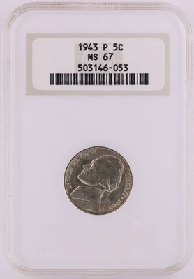 1943-P Jefferson Silver Nickel NGC MS67 (B2958) - Image 1 of 2