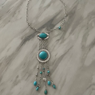 Collar llamativo estilo boho con colgante turquesa para mujer Foto 1 de 3