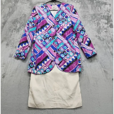 De colección Años 80 Rickie Freeman Teri Jon Falda Traje Talla 12 Seda Lentejuelas Chaqueta Lápiz Foto 1 de 4