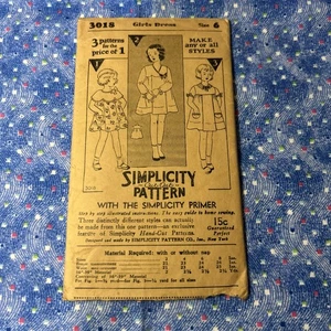 Vintage Simplicity Girl's Dress Pattern 3018, 3 Styles Sewing Guide Size 6 - Picture 1 of 4