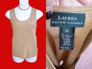 Camiseta sin mangas Ralph Lauren metálica dorada brillante talla grande 1x cami vacaciones navidad  - Imagen 1 de 11