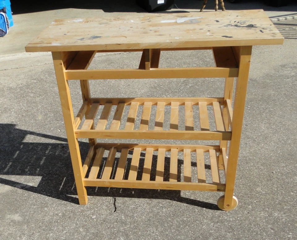 Carro de barras o carro de herramientas de madera maciza con ruedas hecho a mano 35H 39,5 largo 17 ancho Foto 1 de 4