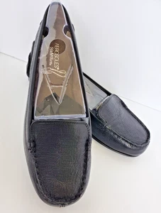 NEU Aerosoles NuDay genarbte schwarze Leder-Slipper flache Schuhe 0,5 Zoll Absatz Größe 10W - Bild 1 von 13