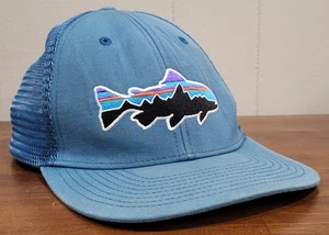 Patagonia Fish Logo Trucker Hat Snapback One Size Blue - Picture 1 of 6