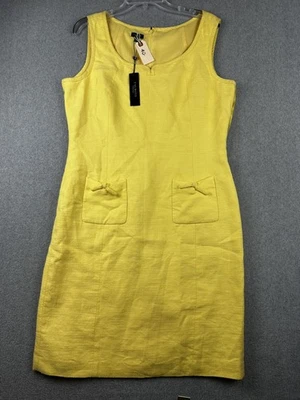 Vestido Talbots para mujer 14 amarillo algodón lino funda ajustable sin mangas bolsillos con lazo Foto 1 de 4