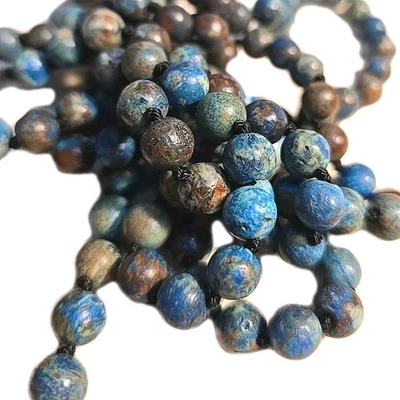 Collar de cuentas de 8 mm de jaspe calsílice azul gema natural de 542 quilates 62" Foto 1 de 4