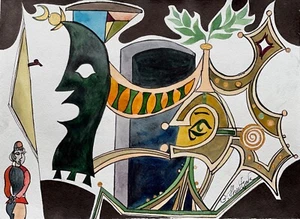 ORIGINAL watercolor painting artwork signed modernism abstract art - Picture 1 of 3