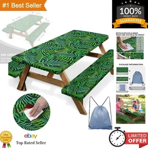Compact 3PC Tropical Palm Table and Bench Cover Set - Perfect for Camping - Picture 1 of 9