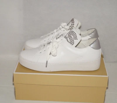 NWOB Authentic MICHAEL KORS White & Silver Stud Leather Women's Sneakers 9 M - Image 1 of 4