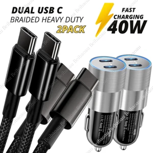 2X Dual Type C Fast 40W Car Charger Adapter USB C To C Cord For i-Phone 15 16 17 - Picture 1 of 18