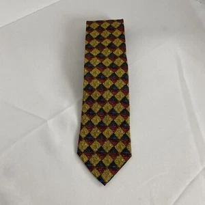 Missoni Cravatte Silk Tie Diagonal Blue Gold Red Square Diamond Orange Italian - Picture 1 of 7