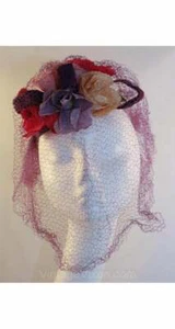 40s Hat - Wonderful 1940s Purple Veiled Millinery with Floral Nosegay & Netting - Picture 1 of 5