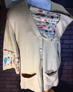 BOB MACKIE Wearable Art Size X-large Beige Sweater Embroidered Feathers Sleeves - Picture 1 of 12