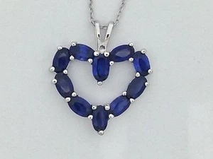 Simulated Sapphire Heart Pendant 925 Sterling Silver - Picture 1 of 3