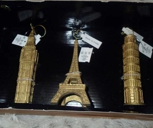 DILLARDS TRIMSETTER ORNAMENT SET of 3 ~ BIG BEN EIFFEL TOWER LEANING TOWER PISA - Picture 1 of 1