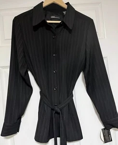 Valerie Stevens Blazer Womens 10P Black Striped Belted Corporate Blouse NWT - Picture 1 of 12