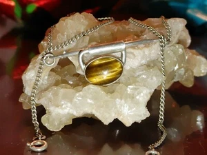 Vintage Art Deco Stil Sterling Silber & Tigerauge Quarz Halskette gemarkt 925 - Bild 1 von 3