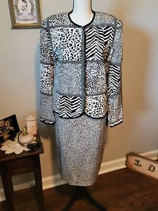 Vintage 100% Silk Black & White LS Top & Skirt By Anne Crimmins For Umi, Size 12 - Picture 1 of 19
