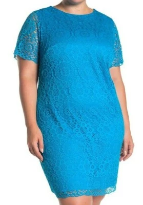 Laundry by Shelli Segal Lace Sheath Day Dress Size 18W 20W Turquoise NWT $148 - Image 1 of 4