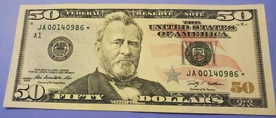 $50 2009 Star note JA 00140986* - Extrem. Rare - 640k Run Size  Birthday 9/14/86 - Image 1 of 2