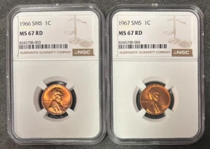 1966/1967 Lincoln Memorial Cents (MS67RD) NGC 2 Coins - Picture 1 of 2